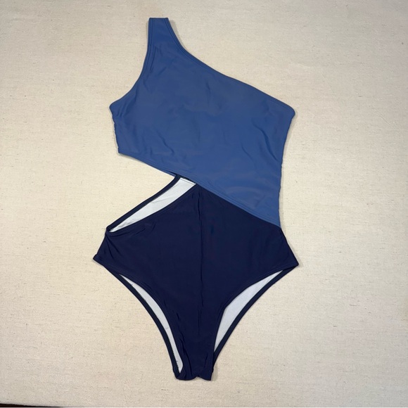 SweatyRocks NWOT One Shoulder Cutout One Piece Swimsuit Monokini Blue Sz S - Picture 1 of 11